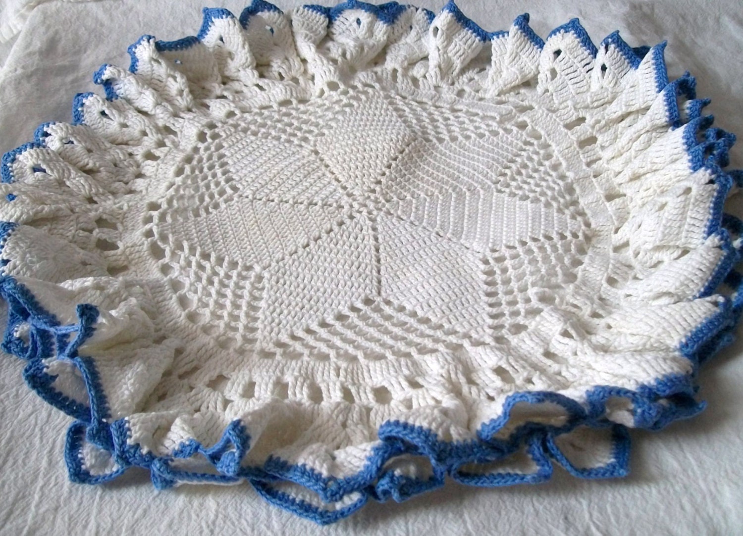 Crocheted Doily, Shabby Chic,  Blue and White, Crocheted Doilies