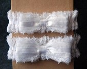 Wedding Garter Set -White Chiffon and Lace Bridal Garter with Bow - Emmi