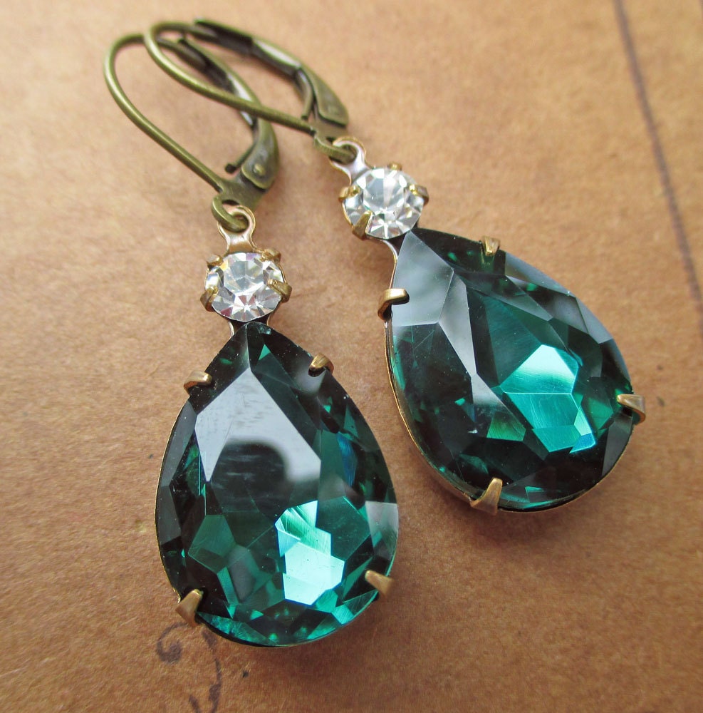 May Birthstone Emerald Green Earrings Estate Style Jewelry Bridesmaid Gift Art Deco Earrings Rhinestone Great Gatsby Wedding MAYFAIR Emerald