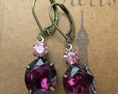 Memorial Day SALE 15% Off Dangle Purple Earrings Vintage Jewelry Rhinestone Estate Style  MYSTERE Amethyst