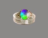 Ammolite Cabochon Sterling Silver Ring Father's Day Gift for Dad