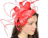 Red  Kremena Fascinator Hat for Weddings, Races, and Special Events With Headband