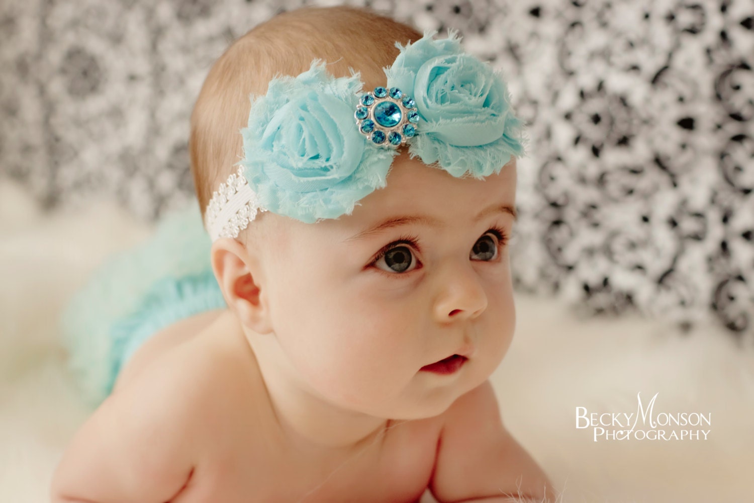 Aqua Baby Headband..ON SALE... ReadY to ShiP...Shabby chic  headband....Newborn headbands.... also sized to fit infant toddler girl teen