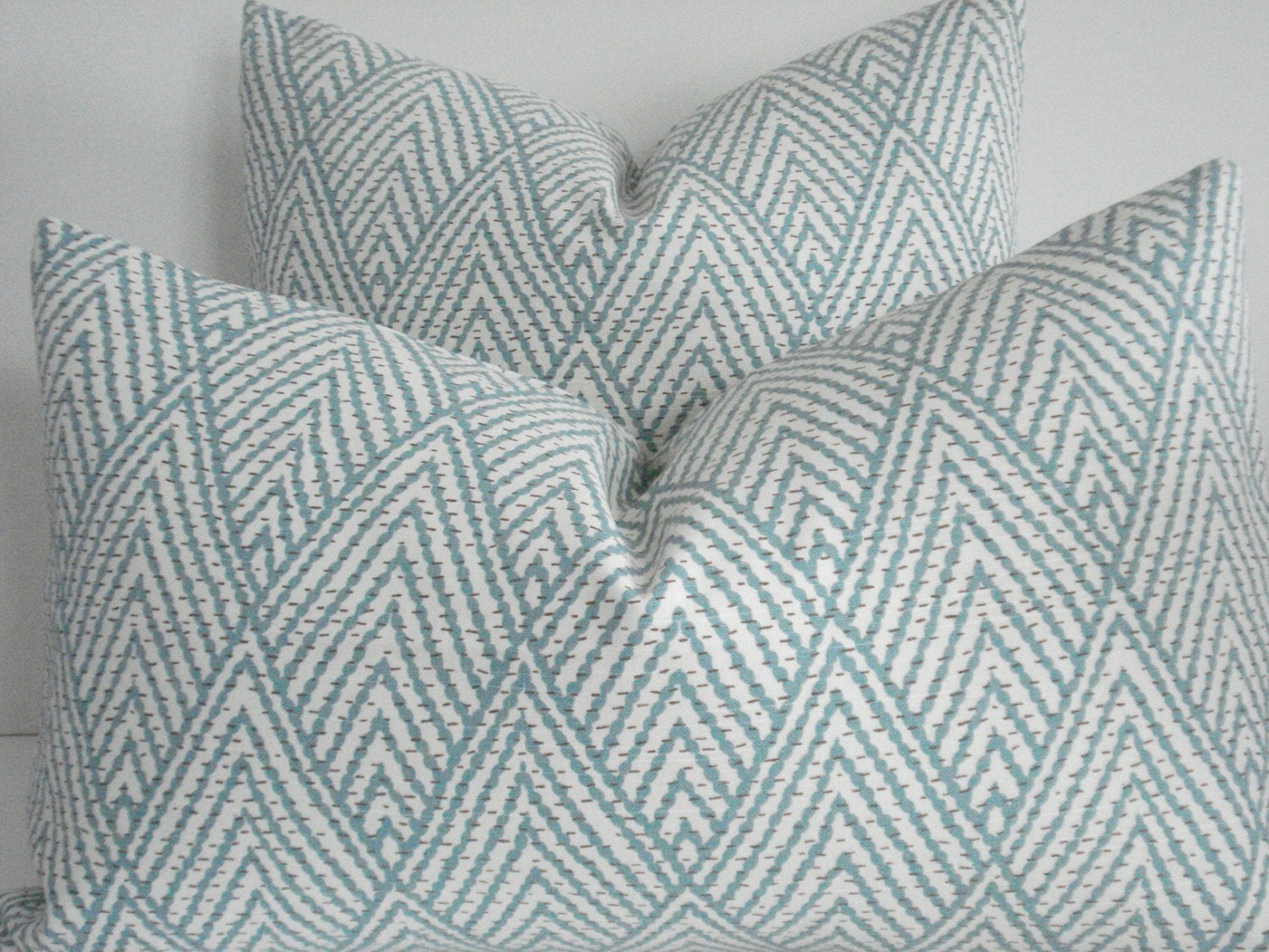 KRAVAT-  Both Sides-- Decorative Designer Cover - Tahitian Stitch Horizon-Seafoam Green / Ivory Throw / Lumbar Pillows