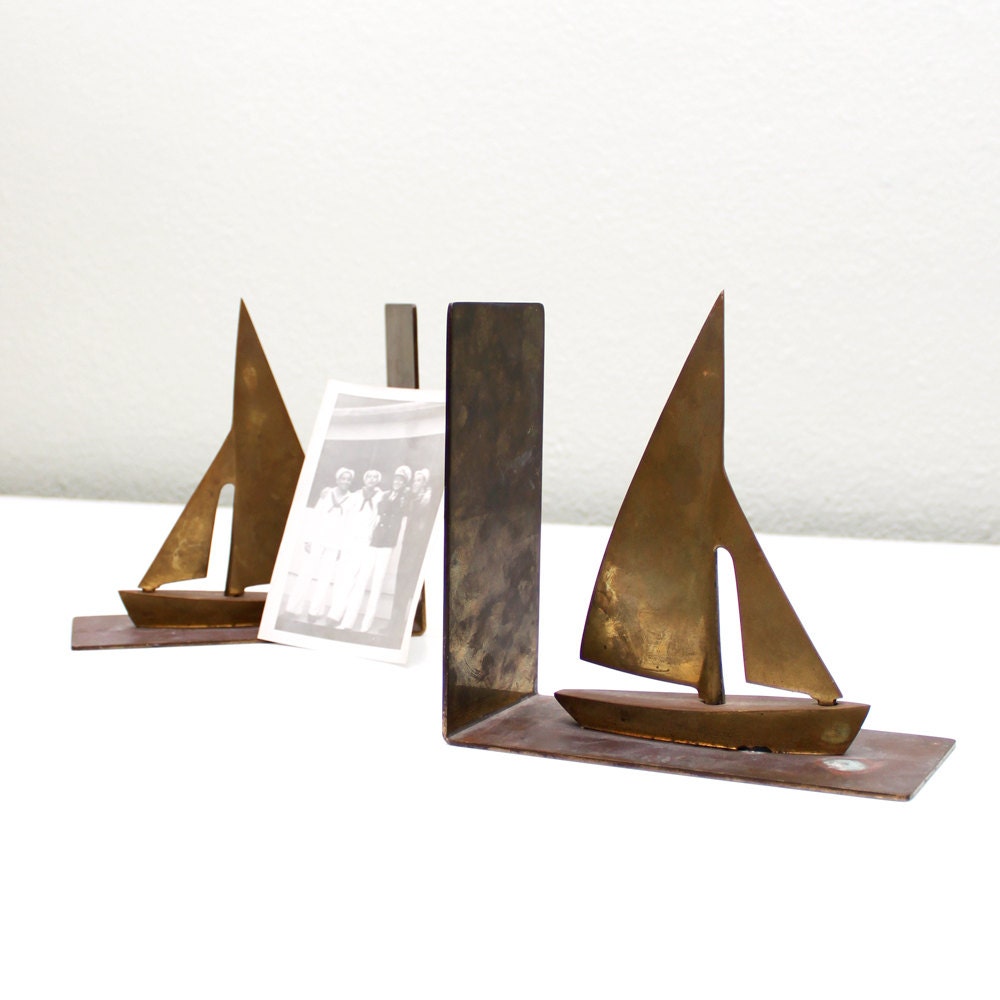 Vintage Brass Sailboat Bookends