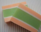Cucumber Melon soap, handmade glycerin, striped, fresh fruit fragrance, green and peach colors