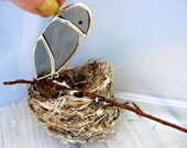 SALE 30% OFF Fathers Day Baby Grey Bird Nest Stained Glass Suncatcher Birthday Yule Christmas Birth Spring Wedding Valentine Gifts