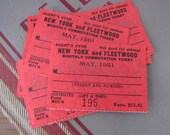New York New York 10 x Vintage Red NY Train Ticket Stubs for Altered Arts Mixed Media Collage Destash