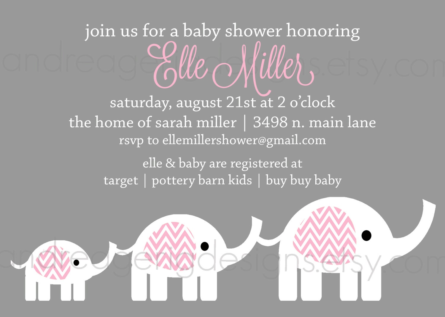 Elli- Custom Elephant Baby Shower Invitation - PRINTABLE INVITATION DESIGN