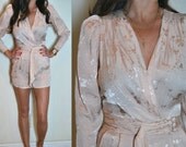 Vtg b.b. by Barbara Barbara Pink Jacquard Plunging Glam Boho Short Romper XXS