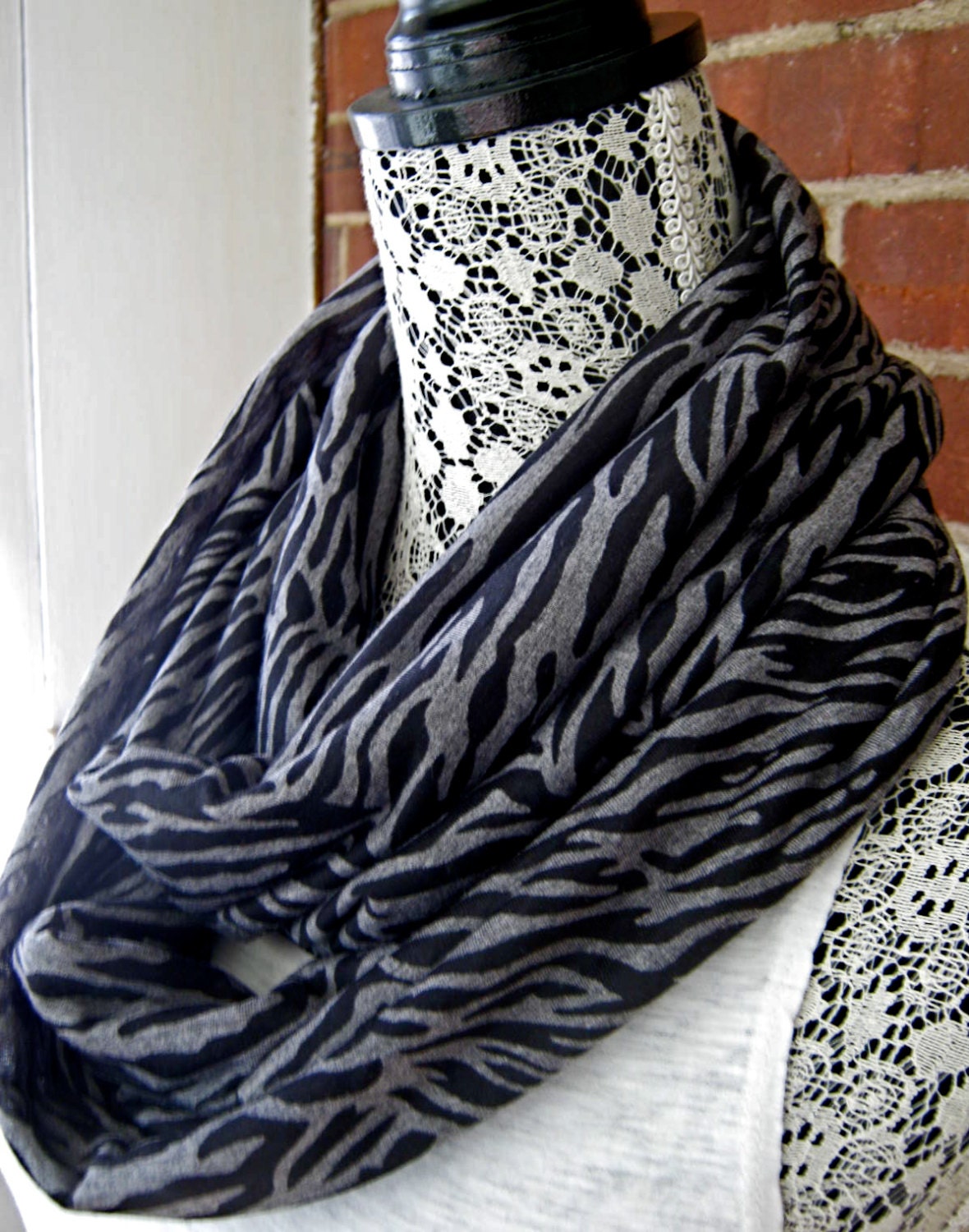 Soft Infinity Scarf Black and Grey Animal Print Womans Fashion