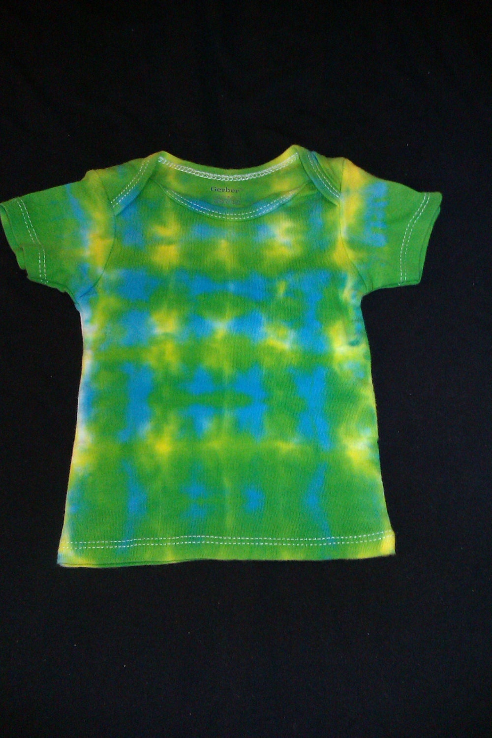 Green, Turquoise and Yellow Striped Tie Dyed Baby Short Sleeve T Shirt  Size 3-6m