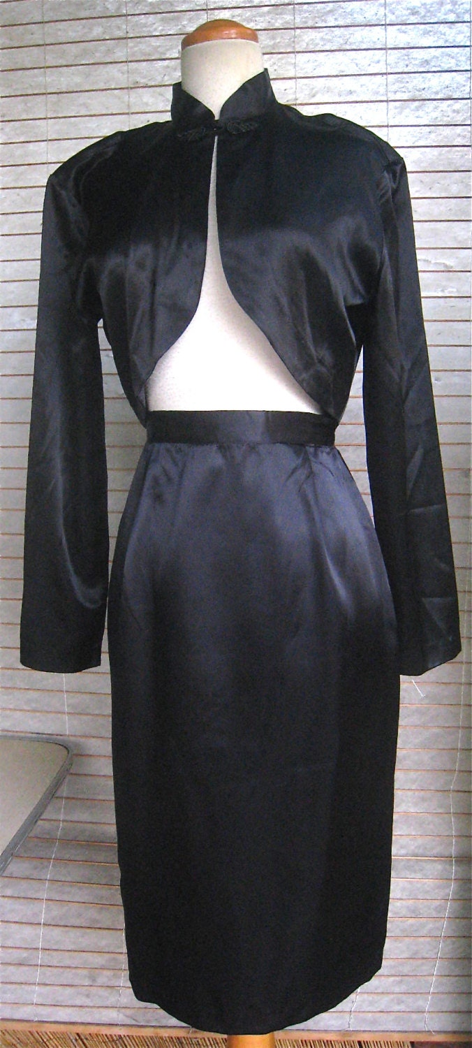 50s Style BLACK SATIN Bolero Jacket 1950s Cocktail Party
