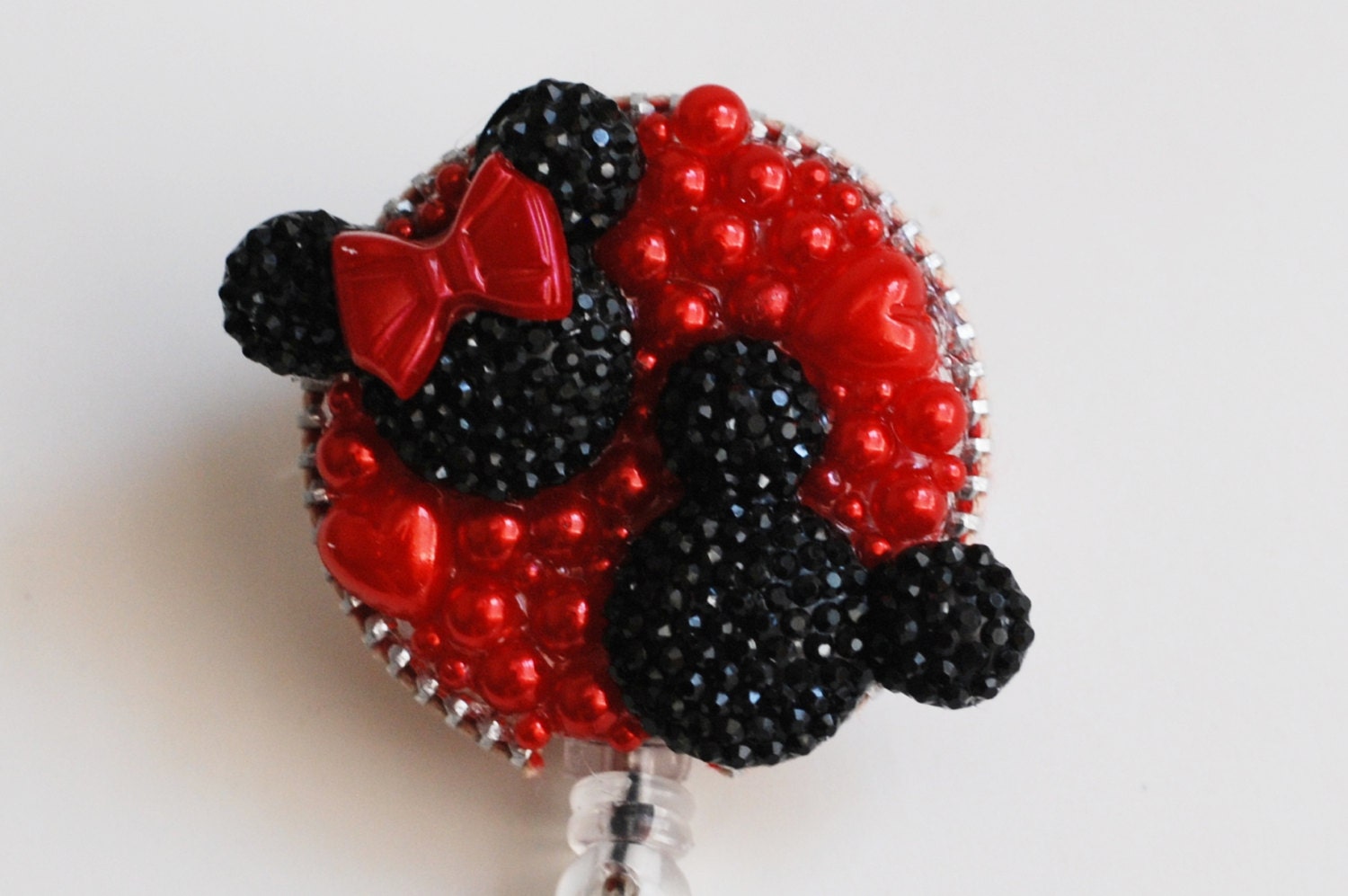 Mickey And Minnie Mouse Glttery Black Silhouettes Vintage Zipper ID Badge Reel