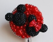 Minnie And Mickey Mouse Shimmery Black Silhouettes Vintage Zipper ID Badge Reel