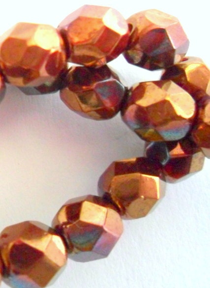 Bronze Luster Opaque Red Czech Firepolish Glass 6mm Faceted Round Beads
