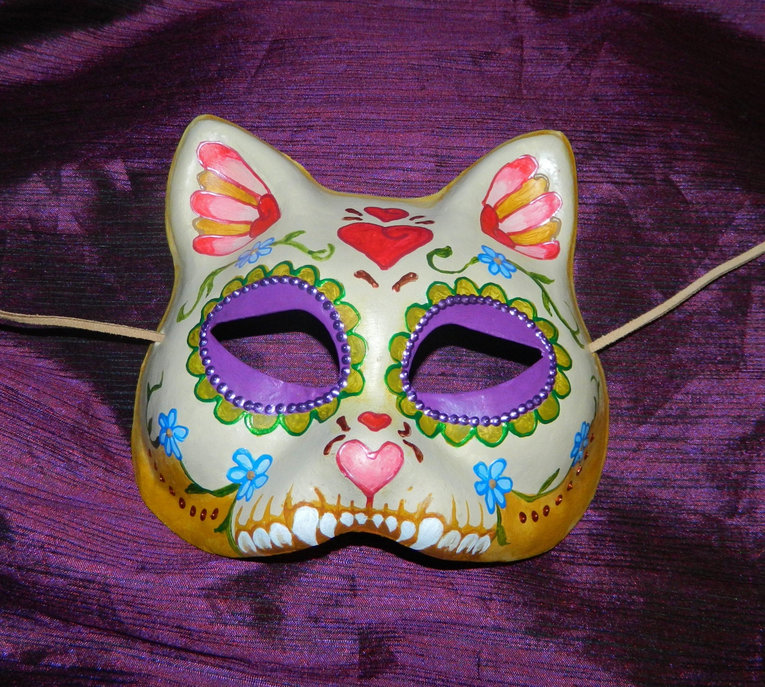 Cat Mask Sugar Skull KItty Mardi Gras, Dia de Los Muertos