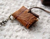 Tiny Vintage Tales - Miniature Wearable Book, Vintage Tooled Leather, Tea Stained Pages, OOAK