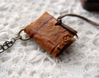 Tiny Vintage Tales - Miniature Wearable Book, Vintage Tooled Leather, Tea Stained Pages, OOAK