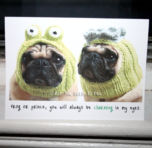 Prince Charming  Card - Anniversary Card for Him - Pug Valentine