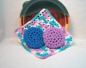 Pot Scrubbers, Dishcloth, kitchen set, nylon net,100% cotton, home, eco-friendly, washable, scratch free, durable. Pick your 3pc.