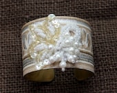 Vintage Wallpaper Cuff Bracelet with Sequin and Pearl Embellishment
