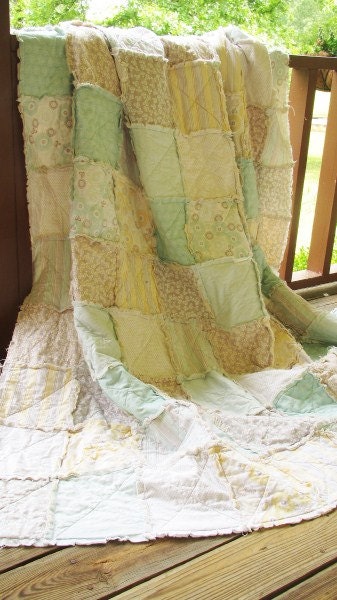 King Size Quilt, Rag, Snow Willow, ALL NATURAL, fresh modern handmade bedding