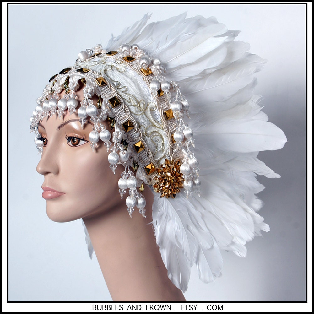 Delectable Glow... Feather Headband in White and Gold