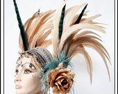 Muted Sky.... Feather Headband in Soft Blue and Cream