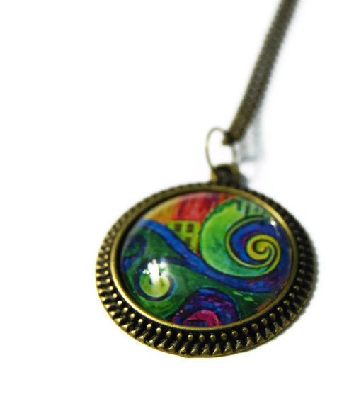 Large fine art pendant necklace antique brass - wearable art