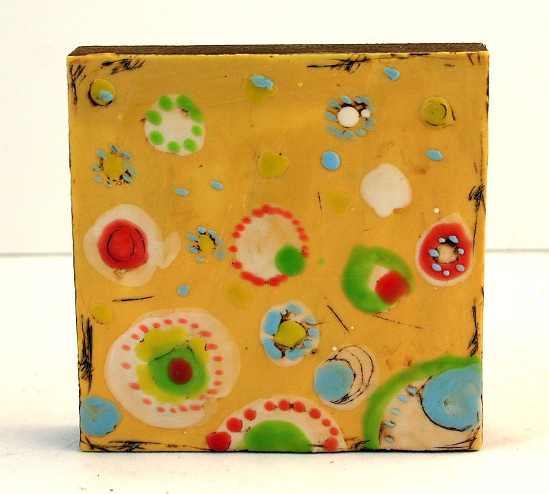 In search for Iza's Garden  - Yellow, original encaustic painting