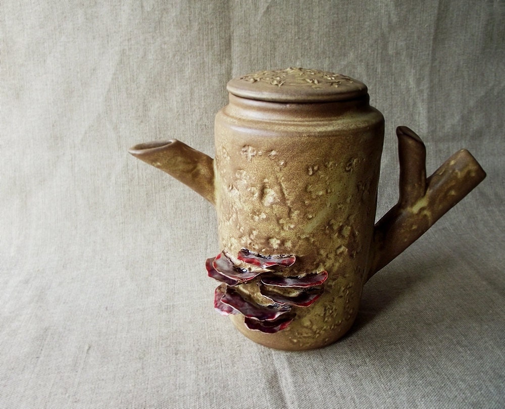 Ceramic  beefsteak mushrooms Teapot  - Stoneware (grès) Teapot