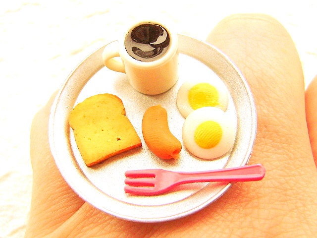 Kawaii Food Ring Coffee Eggs Sausage Toast Miniature Food Jewelry