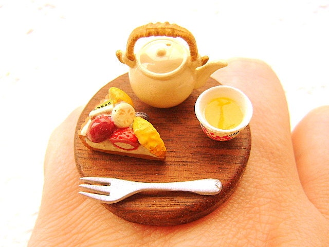 Japanese Food Ring Green Tea Miniature Food Jewelry Traditional Japanese
