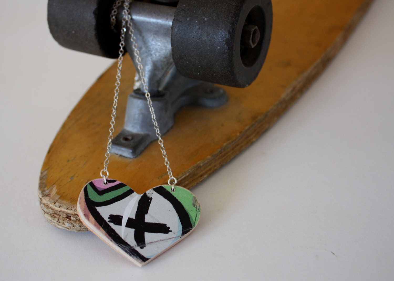 Recycled Skateboard Heart Necklace-XoXo