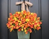 Spring Tulips - Farmhouse Tulips - XL Front Door Decor - Galvanized Bucket - Country French Home Decor - Shabby Chic Collection - Wreaths