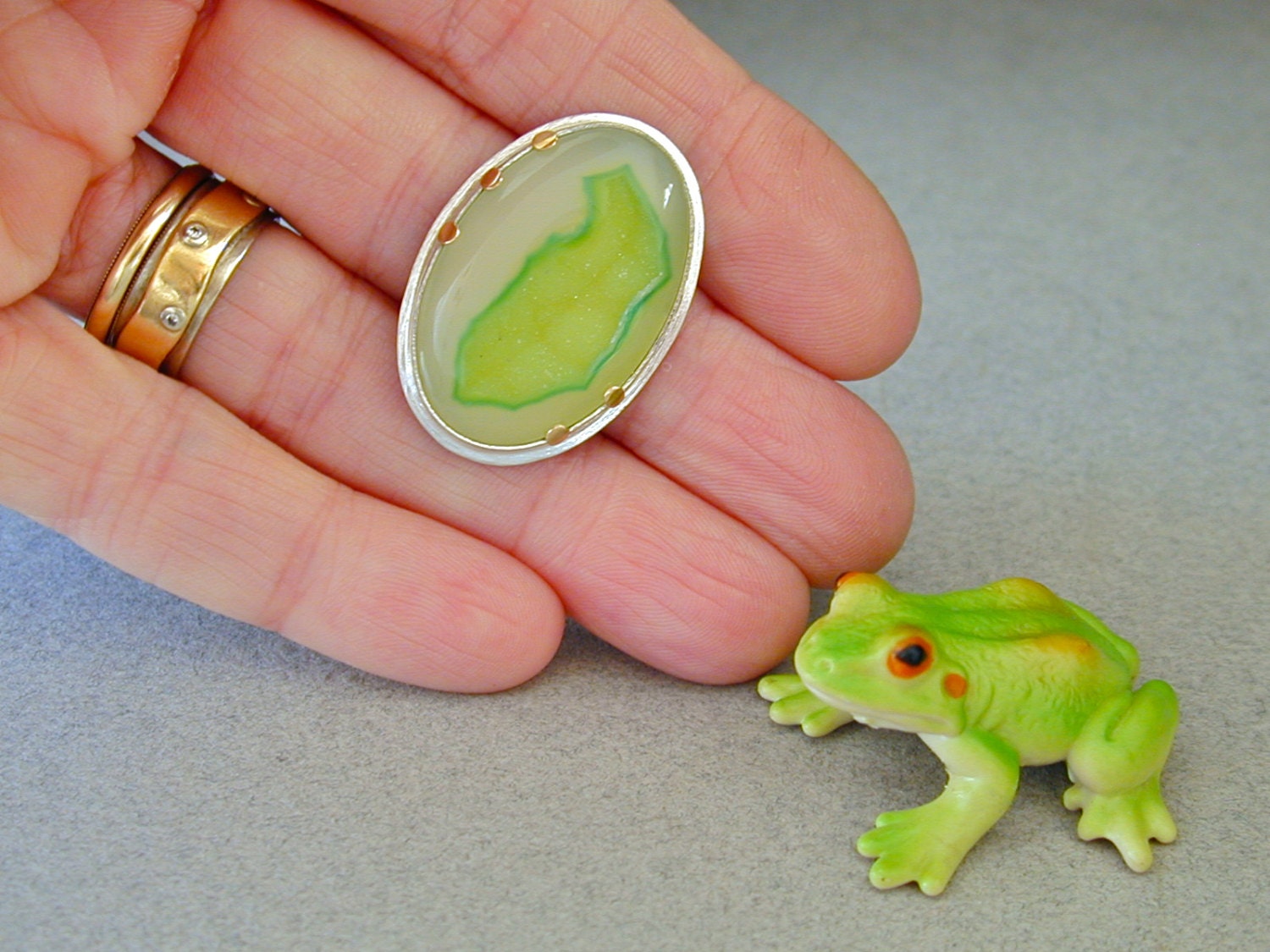 Druzy Ring, Lime Green, Bright Green Stone, Druzy Agate Ring, Sterling Silver, 14kt Gold, Handmade