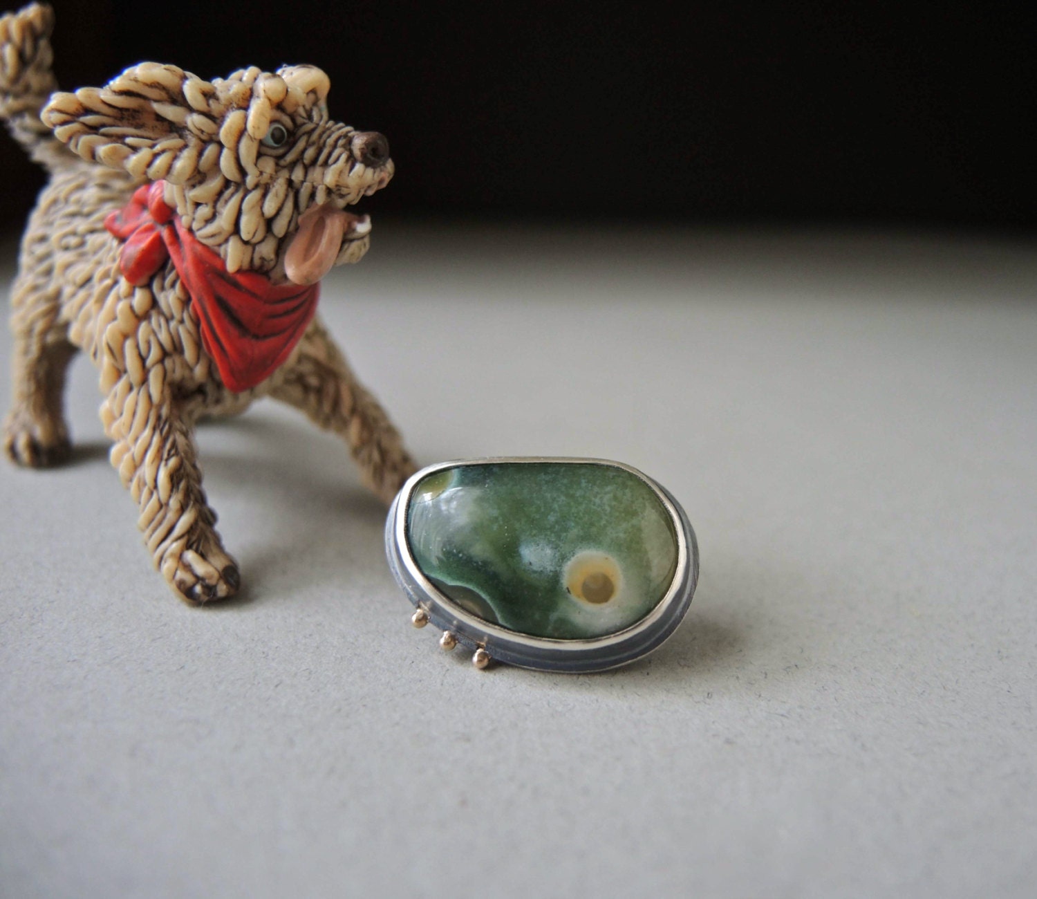 Tie Tack, Ocean Jasper, Sterling SIlver, 14kt Gold, Oxidized, Green Stone