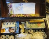 Vintage Sewing Box Needles Thimbles Buttons Pins