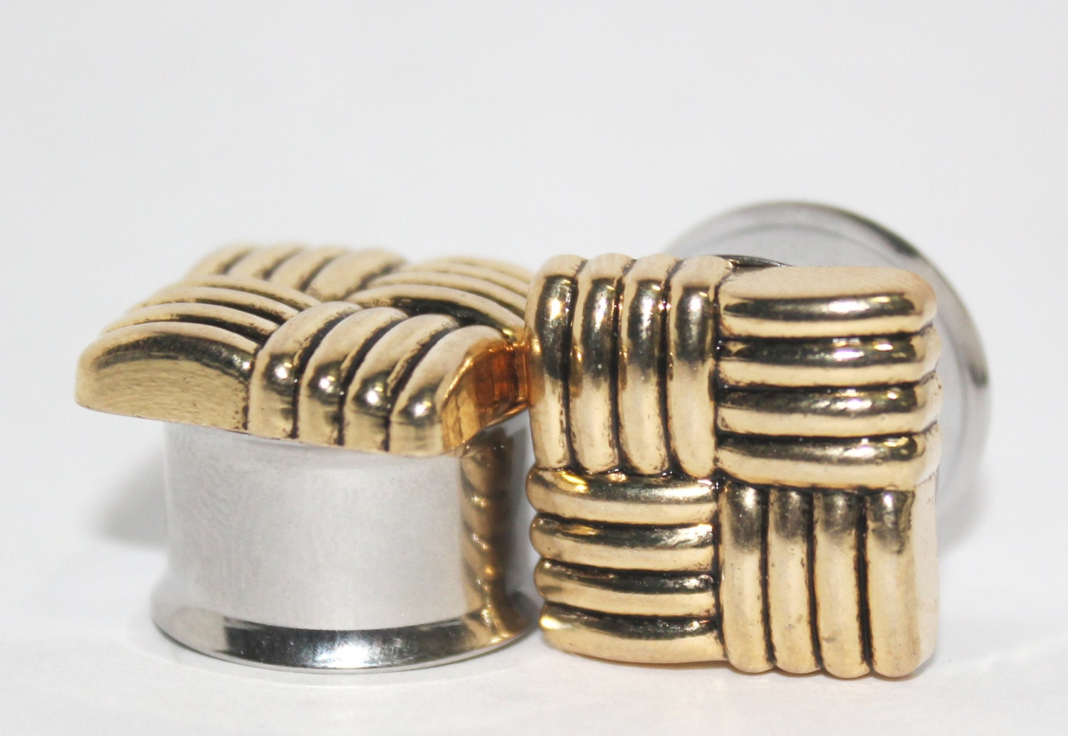 Classic Square Gold Plugs0G 00G 7/16" 1/2" 9/16" 5/8" 8mm 10mm 11mm 13mm 14mm 16mm