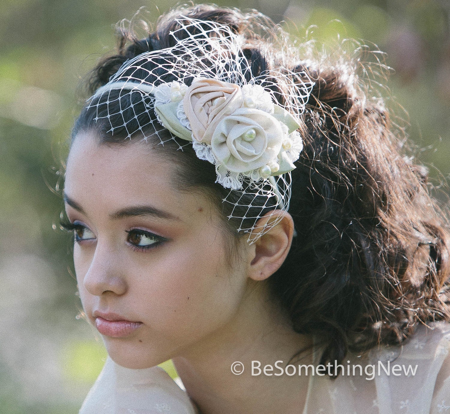 Custom for raychleadele wedding headband of fabric roses and lace