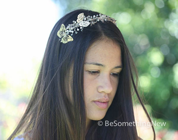 Silver butterflies, headband for women and teens
