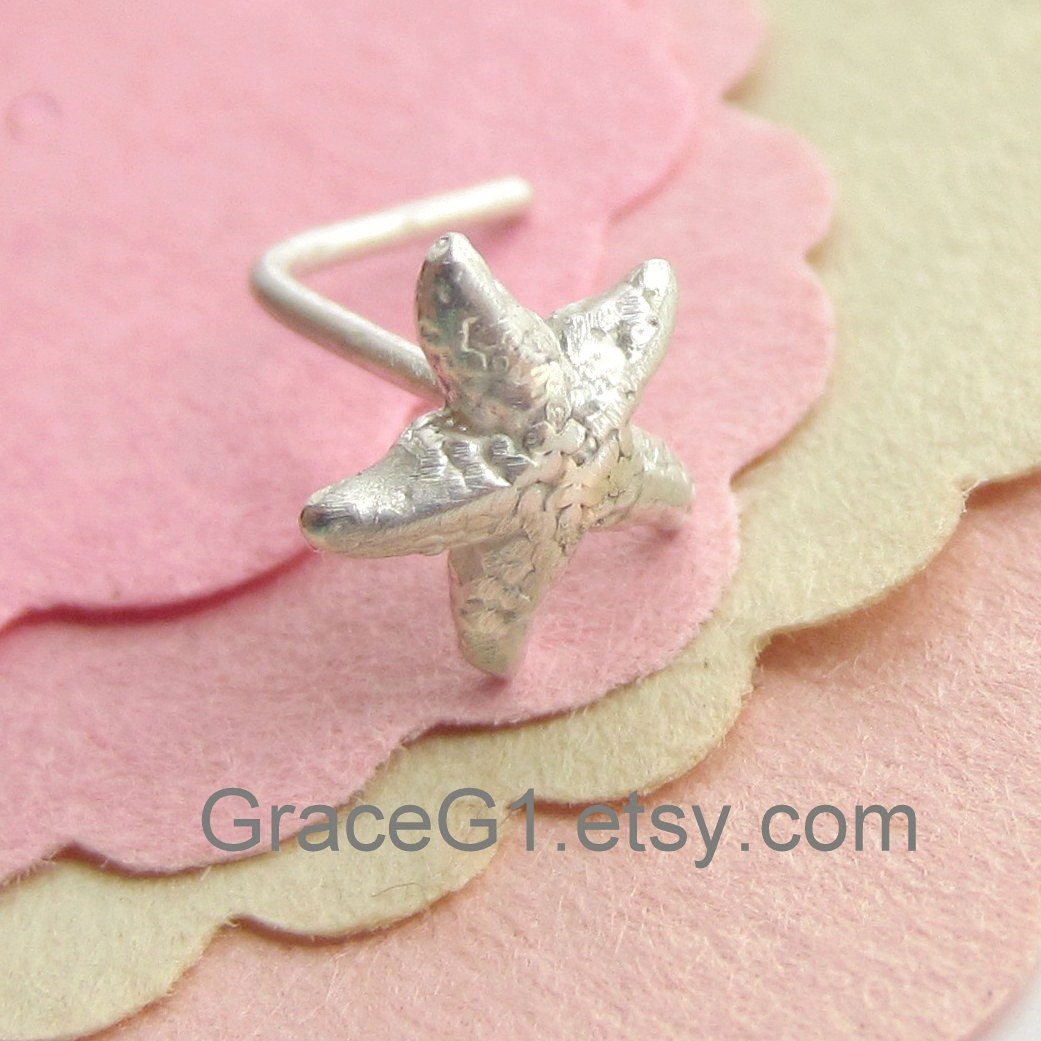 Starfish cartilage earrings helix earrings, tragus earrings, ONE starfish stud choose 20g 18g shiny or oxidized