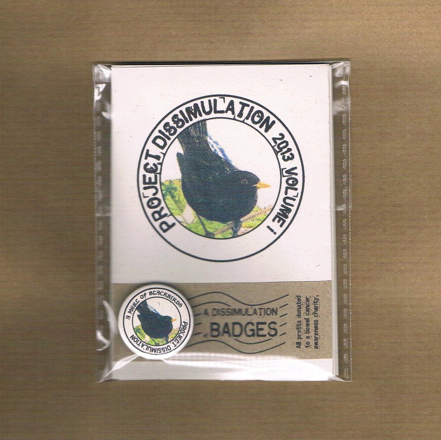 A DISSIMULATION of BIRDS with Badge Volume 1 - postage stamps, collective nouns, zine sale for charity