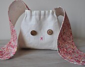 White Linen and Pink Liberty Lapin - Little Lunch Bag -  Petite Storage - Little Girl's Purse