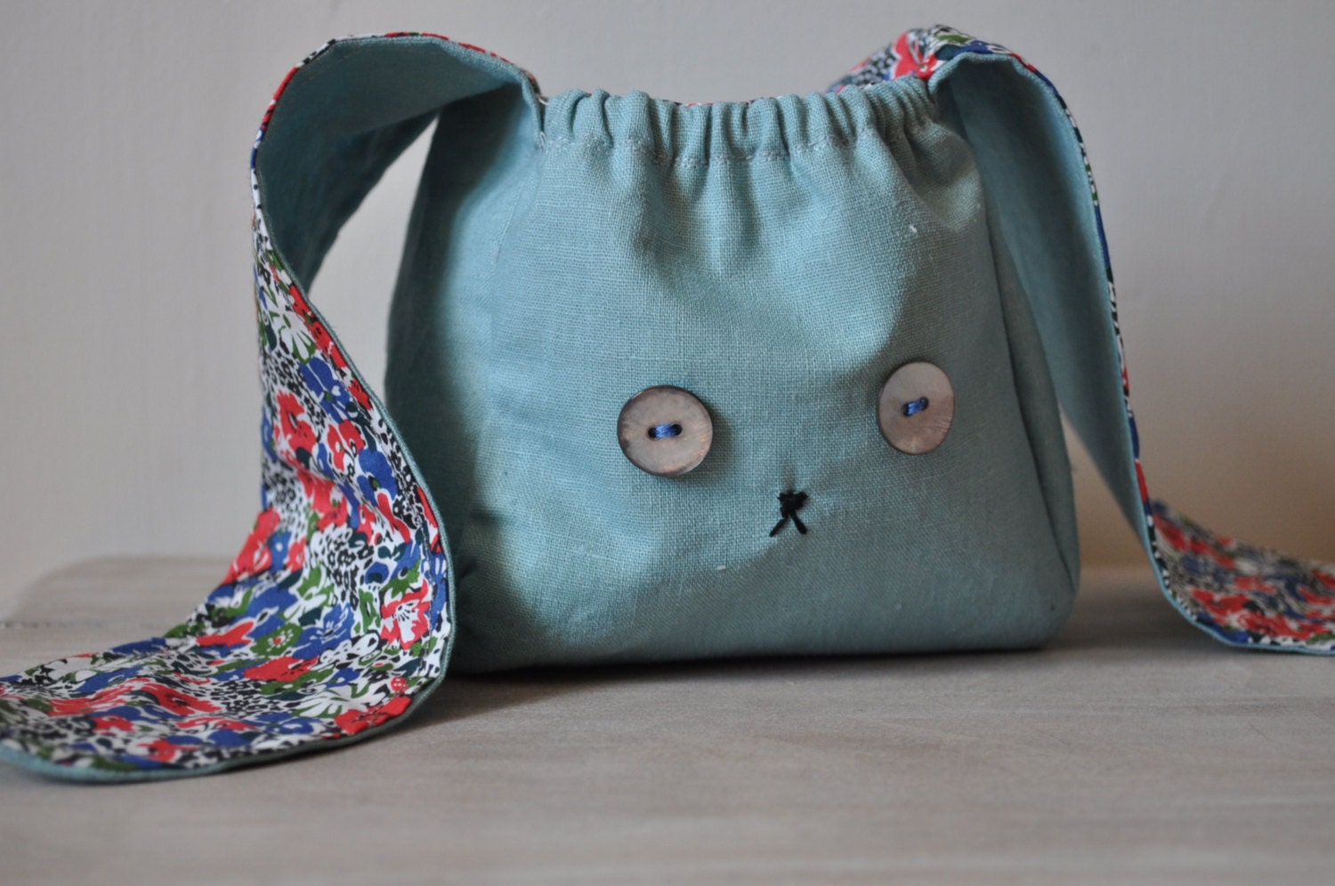 Blue Linen and  Liberty Bunny - Little Lunch Bag -  Petite Storage - Little Purse