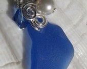 Sea Glass Necklace - Cluster Sea Glass Beachglass Necklace - Cobalt Sea Glass -