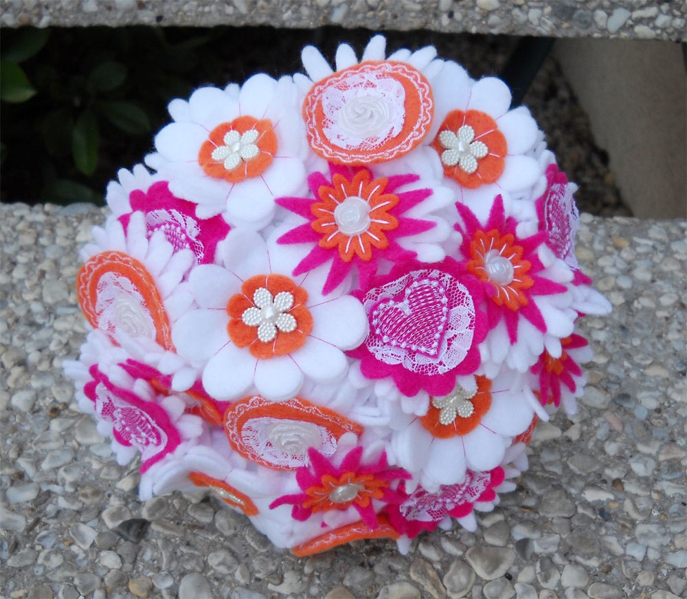 Pink Orange and White Embroidered Flower Arrangement
