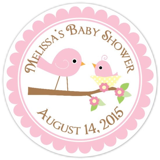 Baby Birds Baby Shower Labels, Mommy and Baby Bird Custom Baby Shower Stickers - Personalized for YOU