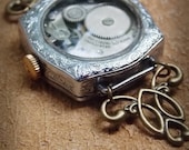 Watch Necklace Steampunk Jewelry Recycled Engraved Watch Case Brass Clockworks